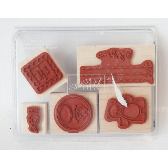 5 Vintage Rubber Stamps Baby Shower Teddy Bear Bib Bunny Sweet BabyStampin Up - Picture 2 of 2